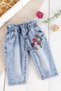 Strawberry Embroidered Denim Fabric Baby Girl Jeans with Elastic Waist