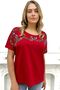 Loose Fit Leopard Crystal Stone Large Size Red Stylish Comfortable Women's T-shirt