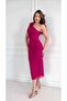 Fuchsia Floral One Shoulder Tulle Women's Dress - 2