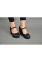 Black Leather - Wedge Sole and Ankle Buckle Shoes - 3
