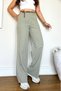 Women's Linen Pants with Elastic Waist, Green Palazzo Pants 51016 - 2