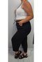 Women's plus size elastic waistband lace detailed linen baggy pants 24137 black - 3