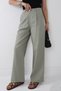 Women's Linen Pants with Elastic Waist, Green Palazzo Pants 51016 - 3