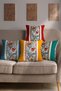 Nature Themed Floral Patterned 4-Piece Digital Printed Throw Pillow Cover in Blue Green Red Yellow Colors