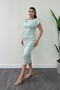 Gathered Pencil Dress with Combed Cotton Fabric Shoulder Detail - GREEN - 2