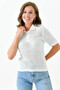 Women's knitted white fabric button-down blouse with braided hair design and short sleeves - style 23070 - 2