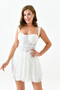 Women's white lined tulle fabric chest supported guipure and backless strap mini dress 105 - 6