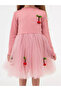 Girl's Dress with Rib Fabric Top and Bottom Lining Tulle Cherry