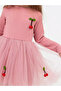 Girl's Dress with Rib Fabric Top and Bottom Lining Tulle Cherry - 2