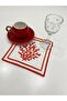 6 Pieces of Linen Fabric Coral Pattern Embroidered Coffee Side Cocktail Napkin & Coasters