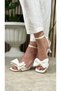 White Thin Heeled Women's Evening Dress - Blunt Toe and Bow Detail, Ankle-tied Serrated Sole 7065 - 5