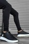 Men's Casual Black White Faux Leather Sneaker Lace Up High Sole Comfortable Orthopedic Sports Shoes - 2