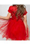 Heart Patterned Lined Tulle Cotton Flexible Woven Children's Dress - 3