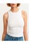 Women's White Ribbed Halter Collar Knitted Tank Top - 2