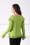 Women's Green V-Neck Sleeve Ruffled Cotton Knitwear Sweater - 5