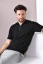 Black Polo Collar Zippered 100% Cotton Men's Knitwear T-shirt - 6