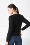 Women's Black Round Neck Italian Merino Wool Knitwear Sweater - 5