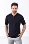 Navy Blue Polo Collar Zippered 100% Cotton Men's Knitwear T-shirt - 2