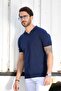 Cobalt Blue/black Eyelet Patterned Polo Collar 100% Cotton Men's Knitwear T-shirt