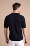 Navy Blue Polo Collar Zippered 100% Cotton Men's Knitwear T-shirt - 8
