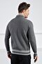 Anthracite Bomber Collar Cashmere Men's Knitwear Cardigan - 5