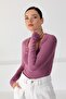 Women's Purple Square Collar Long Sleeve Knitwear Sweater