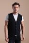 Men's Navy Blue Buttoned Cotton Knitwear Vest