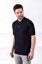 Navy Blue Polo Collar Solid Color 100% Cotton Men's Knitwear T-shirt 4178-kg - 3