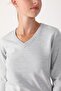 Women's Light Gray V-Neck Knitwear Sweater - 3
