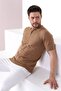 Camel Polo Collar Zippered 100% Cotton Men's Knitwear T-shirt