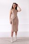 Women's Beige Belted Cotton Knitwear Dress - 5