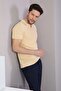 Mustard/white Eyelet Patterned Polo Collar 100% Cotton Men's Knitwear T-shirt - 2
