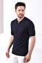 Navy Blue Polo Collar Zippered 100% Cotton Men's Knitwear T-shirt