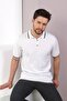 White/beige Collar Stripe Buttoned 100% Cotton Men's Knitwear T-shirt - 4