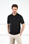 Black Buttoned Polo Collar Viscose Men's Knitwear T-shirt
