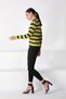 Women's Pistachio Green V-Neck Striped Knitwear Sweater - 5
