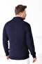 Men's Navy Blue Double Zippered Knitwear Cardigan - 6