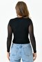 Women's Black Tulle Gather Detailed Long Sleeve Transparent Blouse 300 - 3