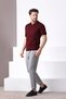 Claret Red Polo Collar Zippered 100% Cotton Men's Knitwear T-shirt - 2