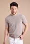 Camel/white Eyelet Patterned Bicycle Collar 100% Cotton Men's Knitwear T-shirt - 7
