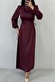 Satin Hijab Evening Dress - Side Cross Tied - 2