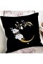 Black Background White Rose Motif Gold Letter C Custom Design Digital Printed Pillow Throw Pillow Cover - 2