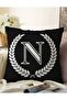 Double Sided Black and White Wreathed Letter N Special Design Digital Printed Raschel Pillow Throw Pillow Cover