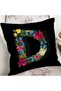 Black Background Colored Rose Themed Letter D Special Design Digital Printed Pillow Throw Pillow Cover - 2