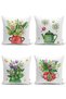 Set of 4 Colorful Cute Flower Pots with Flower Design Digital Printed Modern Throw Pillow Cover