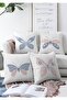 Set of 4 Double Sided White Background Pink & Blue Butterfly Designed Modern Raschel Knitted Throw Pillow Cover