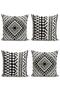 Set of 4 Black and White Ethnic Geometric Drawing Digital Printed Modern Throw Pillow Covers