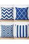 4-Piece Double Sided Dark Blue Geometric Drawings Special Design Digital Printed Suede Throw Pillow Cover Set