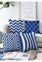 4-Piece Double Sided Dark Blue Geometric Drawings Special Design Modern Raschel Knitted Throw Pillow Cover Set