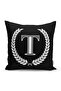 Black and White Wreathed Letter T Special Design Digital Printed Pillow Cushion Cover